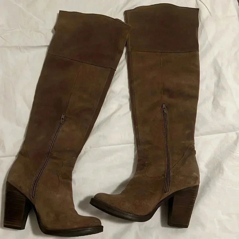 Steve Madden over the knee tan suede leather boots size 6.5 - Picture 2 of 7
